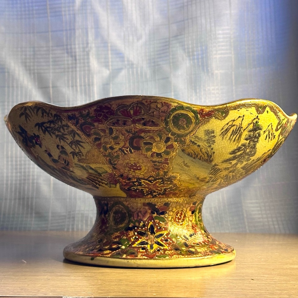 Vintage Heavy Handpainted Porcelain Satsuma Bowl- Art Accent